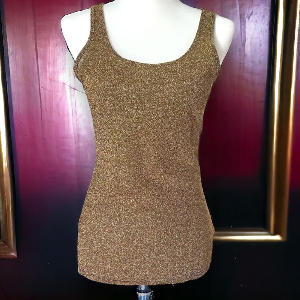 📌SOLD📌 Express Gold Metallic Cross Back Tank Top Sz Small Petite - Picture 1 of 14